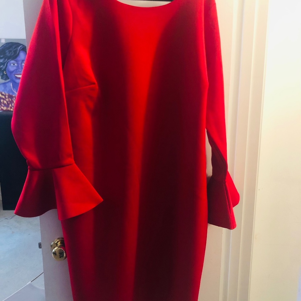 Red shift dress with v lace back